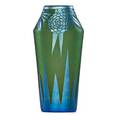 Steuben fine acid cutback vase with flowers blue aurene over green new york 1900s steuben fleurdelis mark to side 12 x 5 12