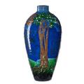 Max laeuger 1864  1952 tall faience vase enamel decorated with the four seasons germany ca 1900 muster gesetzl geschutzt stamp 39b 15 x 7 provenance collection of robert a ellison new