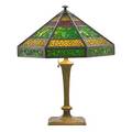Bradley  hubbard table lamp with stylized floral pattern meriden ct ca 1910 coldpainted metal slag glass four sockets remnant of a paper label to shade 23 12 x 18 12
