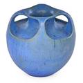 Fulper fourhandled vase matte blue glaze flemington nj 191520 raised vertical racetrack mark 8 14 x 9 provenance sold by the los angeles county museum of art to benefit future acquisit