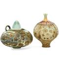 Geoffrey swindell b 1945 two glazed porcelain vessels one with lid england both incised s taller 4 12