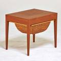 Severin hansen sewing table denmark 1960s teak oak woven wicker manufacturer labels 19 12 x 23 14 x 17 14