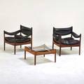 Kristian vedel soren willadsen pair of modus lounge chairs and side table denmark 1960s rosewood leather glass unmarked chair 26 x 28 12 x 24