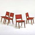 Jens risom knoll associates four side chairs new york 1950s stained beech canvas webbing three with early manufacturer labels 30 12 x 22 x 17 12