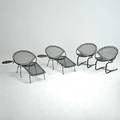 Salterini four circular lounge chairs two with removable foot rests and side tables italy 1960s enameled steel unmarked lounge chair with foot rest 28 x 44 x 53