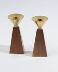 Pair of Wood and Brass Candlesticks