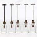 Contemporary lighting set of five industrial style pendant lamps usa ca 1990s patinated steel and brass blown and enameled glass unmarked 37 x 7 34 dia