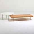 Ligne roset two low tables france 1990s oak lacquered wood brushed steel unmarked 10 x 47 x 19 12