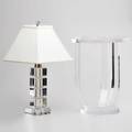 Contemporary two pieces crystal table lamp with silverplate fittings and lucite occasional table lamp 23 to finial occasional table 19 x 14 dia
