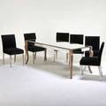 Contemporary dining table and six chairs usa 1990s antiqued mirrored glass silvered wood polished steel velvet upholstery unmarked table 30 14 x 80 x 32 chairs 36 x 18 x 21