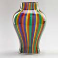 Seguso multicolored striped vase in original packaging italy 20th c signed and marked with manufacturers label 12 x 7 dia