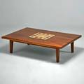 Studio walnut coffee table inset with thirteen mercer tiles usa 1980s unmarked 16 x 60 x 42