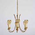 Designer sixarm chandelier usa 1970s polished brass glass composite unmarked 18 x 21 dia