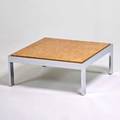 Milo baughman thayer coggin coffee table high point nc 1970s chromed steel olive burl unmarked 16 x 38 square