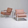 Style of milo baughman pair of lounge chairs usa 1970s chromed steel upholstery unmarked 28 x 29 x 30