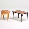 Jean pascaud side table and stool france 1930s enameled and inlaid mixed woods upholstery unmarked table 15 x 24 x 16 stool 16 12 x 16 12 dia