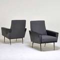 Erton pair of lounge chairs france 1950s enameled steel brass vinyl upholstery unmarked 32 12 x 29 x 32