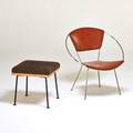 Raymond lowey etc stool usa 1950s together with circle chair chromed and enameled steel oak upholstery leather chair 30 12 x 29 x 25