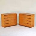 Gilbert rohde modernage attr bedroom set kingsized headboard two tall fourdrawer nightstands and pair of fourdrawer chests usa ca 1940s birdseye maple walnut unmarked chests 36 x 22