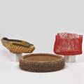 Kari lonning nancy koeningsberg maggie henton three baskets shallow hairy by lonning coated copper wire by koenigsberg raffia split bamboo and copper wire by henton usa 1990s lonning and