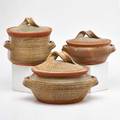 Karen karnes three lidded casserole dishes vermont ca 1970s glazed stoneware chopmark kk largest 9 x 14 dia