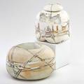 James rothrock two painted and inlaid ceramic vessels one lidded 197879 both signed and dated taller 7 12