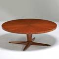 Charak modern pedestal coffee table with lazy susan top boston ma 1957 cherry brass remnants of paper label 18 x 48 dia
