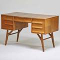 Jack van der molen jamestown lounge co americana casual desk jamestown ny ca 1950s oak branded 30 14 x 49 x 24