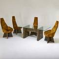 Adrian pearsall dining table and four chairs two arm two side usa 1970s bronzed composite glass crushed velvet unmarked table 29 12 x 72 x 40 chair 47 x 27 x 28