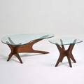 Adrian pearsall kraft associates coffee and side tables wilkes barre pa 1960s sculpted walnut glass unmarked coffee table 16 34 x 46 x 33 12 side table 19 12 x 23 12 x 20