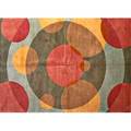 Designer contemporary wool area rug with abstract pattern of intersecting circles in pink gray brown and taupe new jersey 63 x 96
