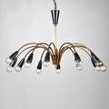 Stilnovo attr twelvearmed pendant fixture italy ca 1960s brass and enameled metal unmarked 17 x 29 dia