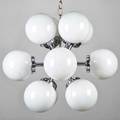 Italian sputnik style twelvesocket chandelier with white glass globes 1960s chromed steel glass unmarked 24 dia