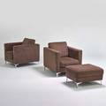 American leather inc pair of lounge chairs and ottoman usa 1990s microfiber chrome plated metal metal and upholstery manufacturer labels chairs 33 12 x 32 x 38 ottoman 16 12 x 30 x 24