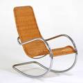Style of mies van der rohe rocking chair usa 1960s wicker chromed steel unmarked 42 x 22 x 38