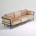 Style of le corbusier sofa usa 1980s enameled steel leather unmarked 25 12 x 94 x 33
