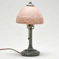 Handel boudoir lamp with poppy decorated shade shade cracked and glued early 20th c patinated metal painted milk glass shade and base marked 14 x 7 dia