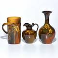 Elizabeth lincoln mattie foglesong rookwood three standard glaze pieces mug and vase each decorated with wild roses and ewer decorated with honeysuckle cincinnati oh 18931901 all marked tal