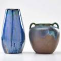 Fulper tapering vase in chinese blue flambe glaze and twohandled urn flemington nj 191622 both marked taller 10