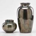 Fulper baluster vase in mirror black glaze and low vase in gunmetal glaze flemington nj ca 191622 vertical ink stamp and impressed mark 12 x 6 12 dia