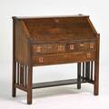 English arts and crafts dropfront desk ca 1915 quartersawn oak copper patinated hardware unmarked 40 12 x 41 x 18 12