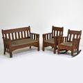 Arts and crafts threepiece parlor set settee rocker and armchair upholstered in frank lloyd wright reproduction fabric ca 1915 quartersawn oak upholstery unmarked settee 38 12 x 57 x