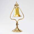 Quezal gold art glass shade in hubbell brass desk lamp shade and base marked 16 14 x 9 14 x 6