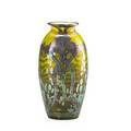 Loetz iridescent glass vase with sterling floral and leaf overlay austria early 20th c height 7