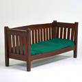 Arts and crafts evenarm crib settle usa ca 1915 quartersawn oak loose upholstered cushion 38 34 x 79 x 31