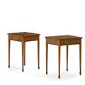 Pair of continental neoclassical side tables birch with rectangular top above one drawer square tapered legs 20th c 26 12 x 21 x 16 12