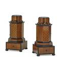 Pair of charles x style pot cupboards painted mahogany and marquetry octagonal form with bun feet 20th c 36 x 14 x 14 provenance estate of a private collector new york