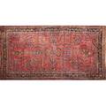 Sarouk oriental room size rug all over floral pattern on red ground early 20th c 243 x 148
