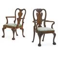 Two georgian open armchairs walnut ball and claw feet 18th c largest 40 34 x 23 12 x 24