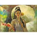 Raden basoeki abdullah indonesian 19151993 oil on canvas of a woman with parasol framed signed 23 12 x 31 12